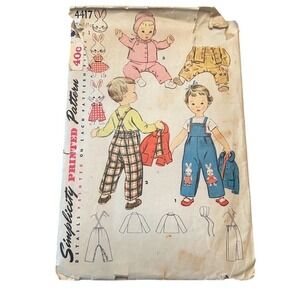 VTG Simplicity 4417 Toddler Overalls Jacket Hat Sewing Pattern 1950s MCM Cut